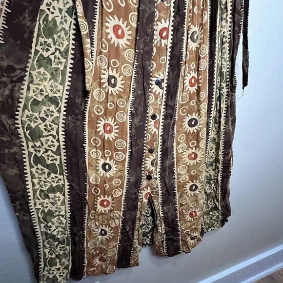 Vintage 90s Y2K Rama Size M abstract Art tan Yellow Summer Maxi Dress - Picture 3 of 10